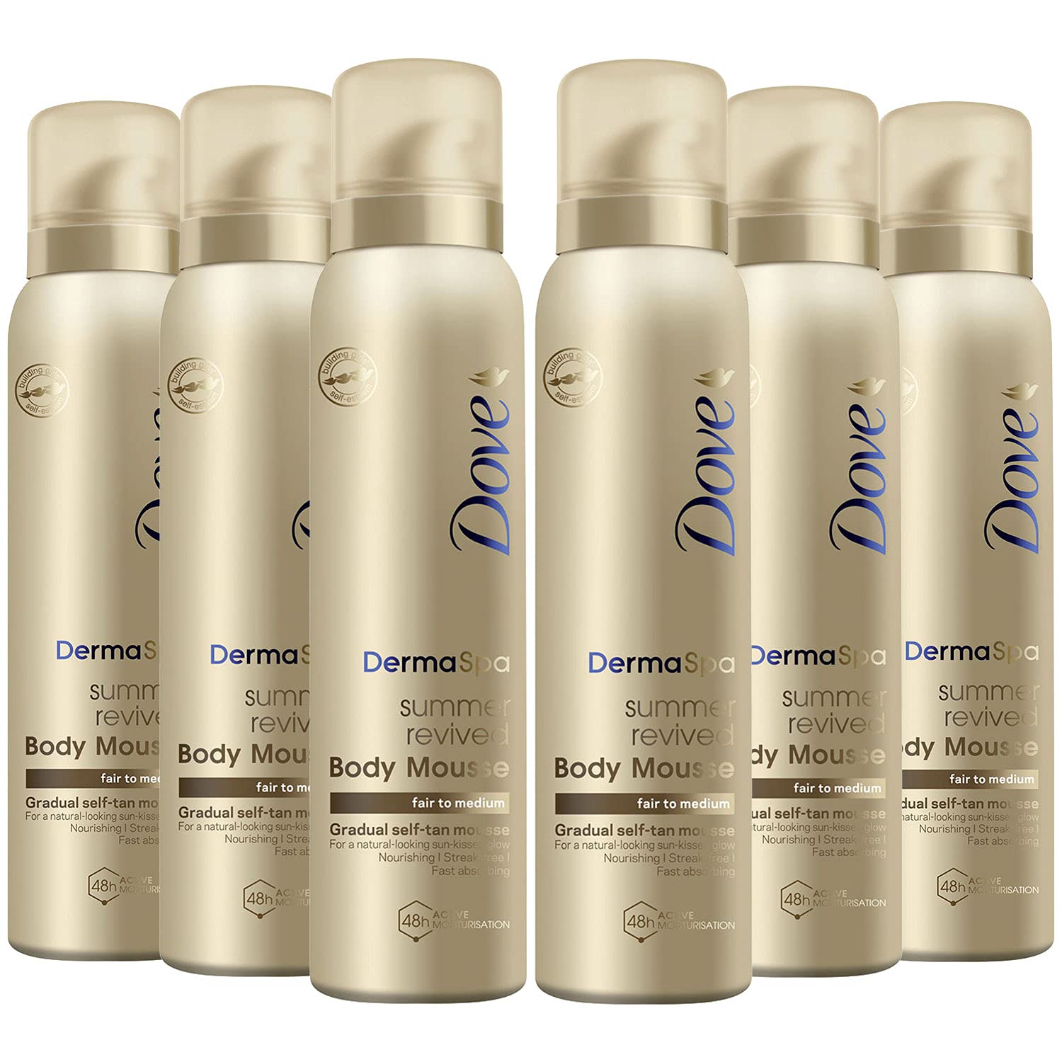 6 Pack of Dove DermaSpa Summer Revived 48 hours Active Moisturisation Fair to Medium Body Mousse 150ml