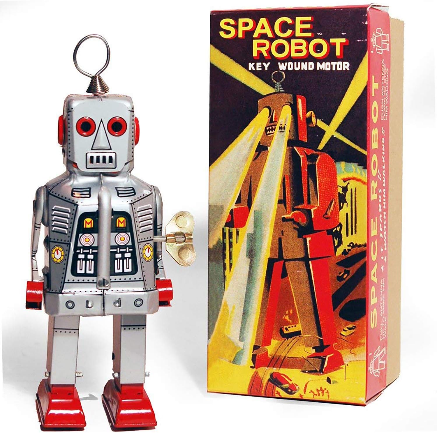 PYXEL STUDIO Ms403 Silver Tin Toy Space Robot.It Sparks Yoshiya Sparky Vintage Windup Replica, Ms403silver