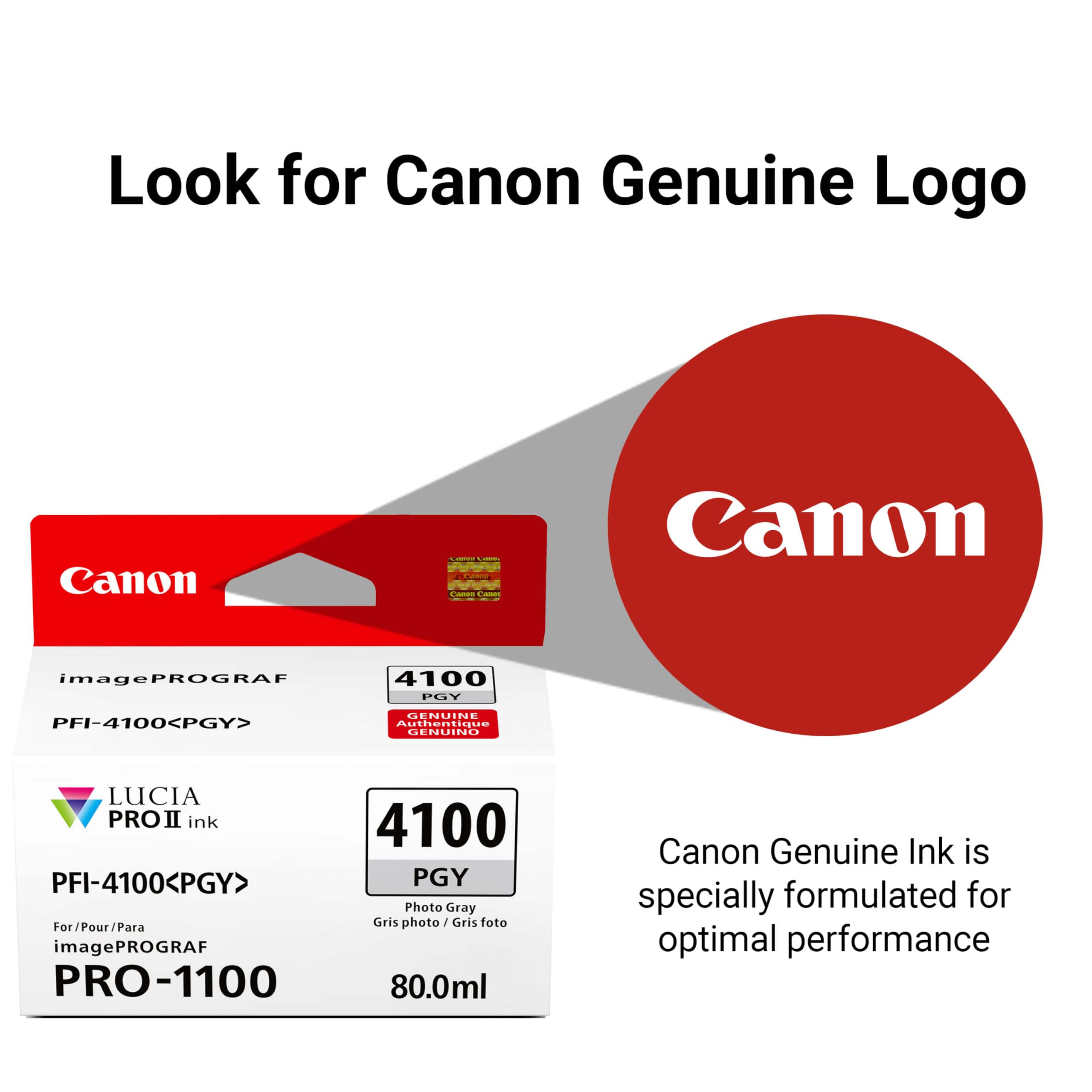 Canon PFI-4100 Genuine Photo Gray Ink Tank, Compatible with imagePROGRAF PRO-1100 Printers
