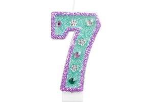 ZI LAN Birthday Candles Number 7, Purple and Green Themed Birthday Candles for Cake Topper Glitter Diamonds Happy Birthday Party Decorations Wedding Anniversary Celebration Supplies