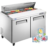 kalifon 48" W Sandwich Salad Prep Table Refrigerator, 12 Pans, 12.9 Cu.Ft | Food-Grade Stainless Steel Prep Station, Automatic Defrost, Locking Casters, Adjustable Shelves for Restaurant and Stors