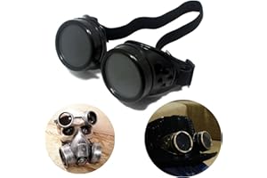 TamBee Black Steampunk Goggles Costume Cosplay Goggle Mad Scientist Goggles - Round Goggle, Black Lens, Elastic Band, for Halloween Party, Adult, Women, Men