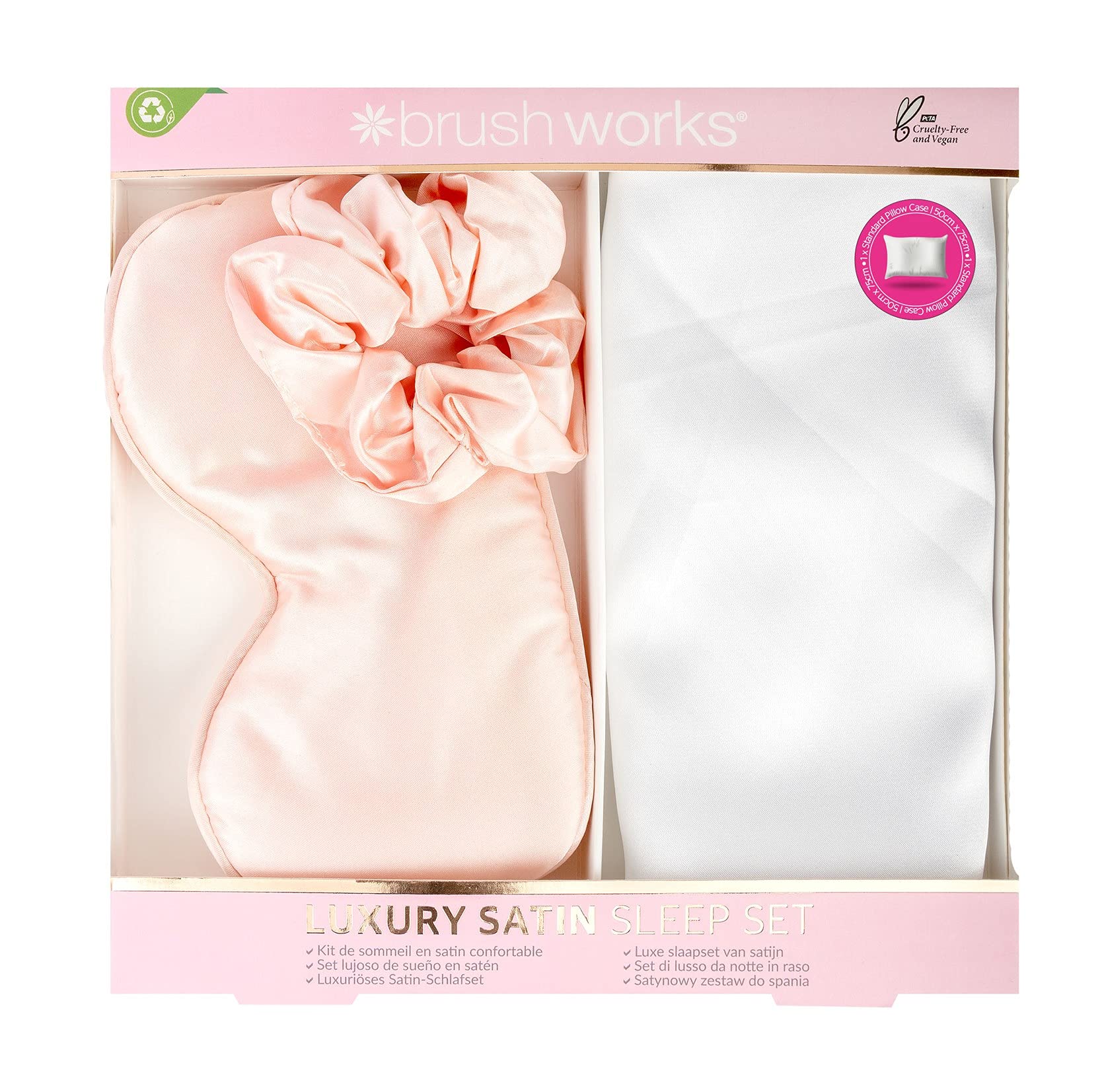 Brushworks Luxury Satin Sleep Set, Pink, One Size