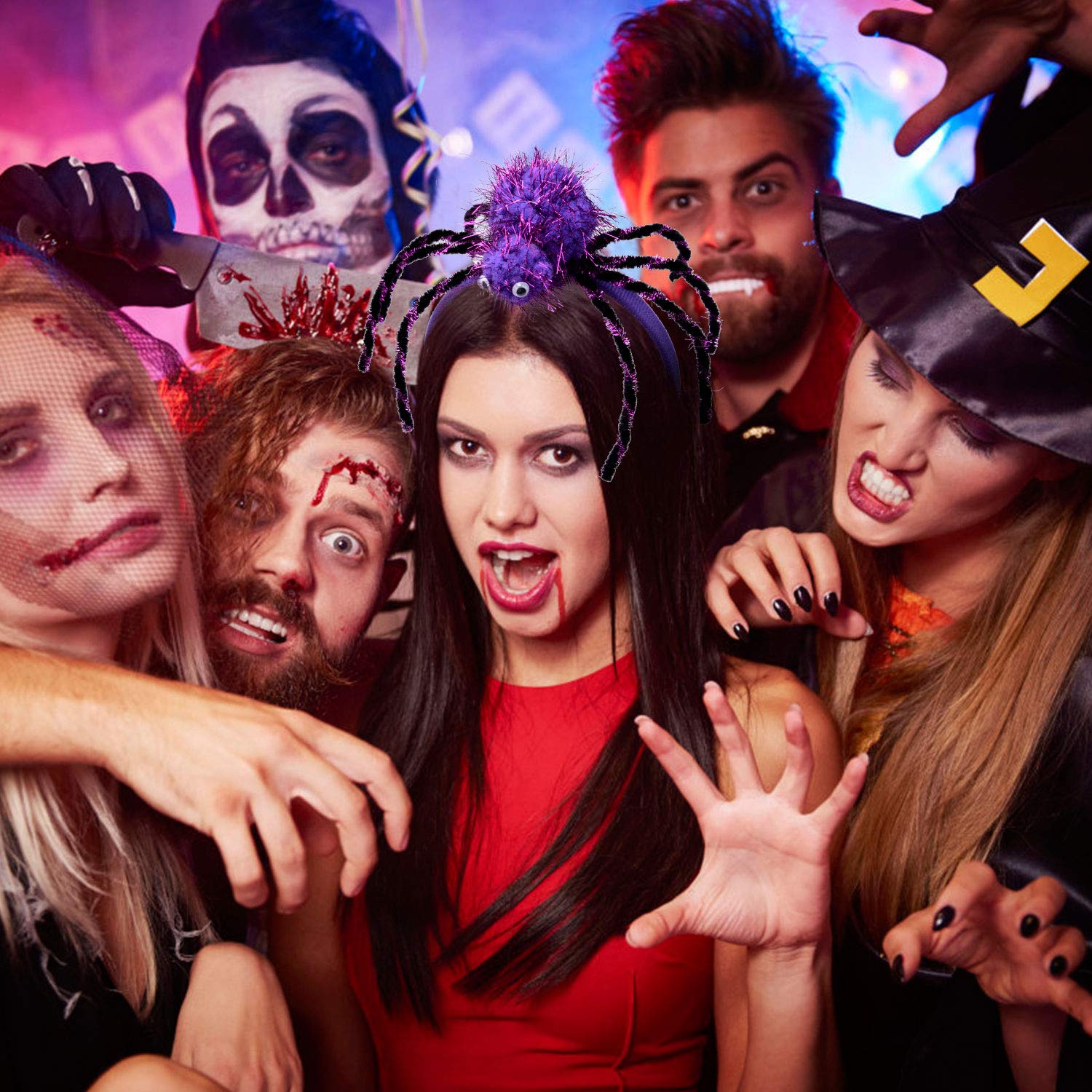 ZOYLINK Halloween Headband halloween hair clips，6pcs Spider Headband Hair Hoops +6Pcs Skeleton Hair Clip Hairpin Party headband Carnival birthday party halloween Cosplay Headwear Hair Accessories