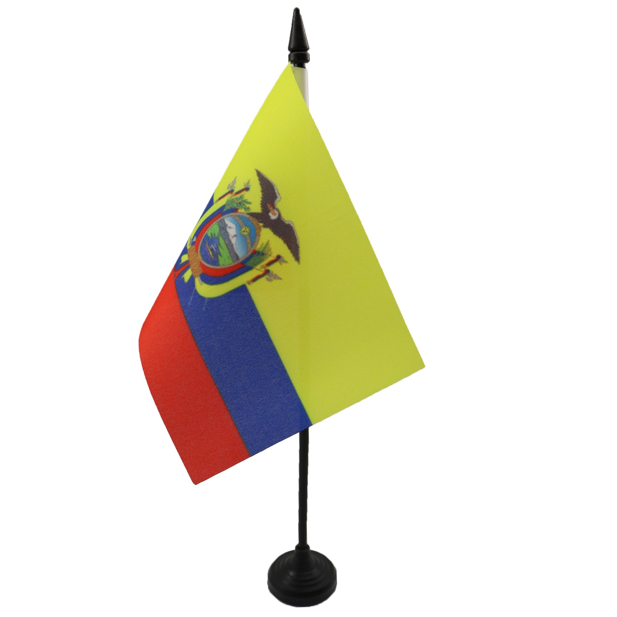 AZ FLAG - Ecuador Table Flag 4'' x 6'' - Ecuadorian Office Mini Banner 100% Polyester 15 x 10 cm - Mini Desk Flag with 10'' Pole and Black Plastic Base โ image 1