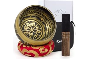 KMISE Tibetan Handcrafted Nepal Singing Bowl, 4.5 inch Master Healing Grade, Pure Tone Sound Art Bowls Meditation Accessories Set for Yoga, Chakra Healing, Mindfulness, Stress Relief, Self-Regulation Gift