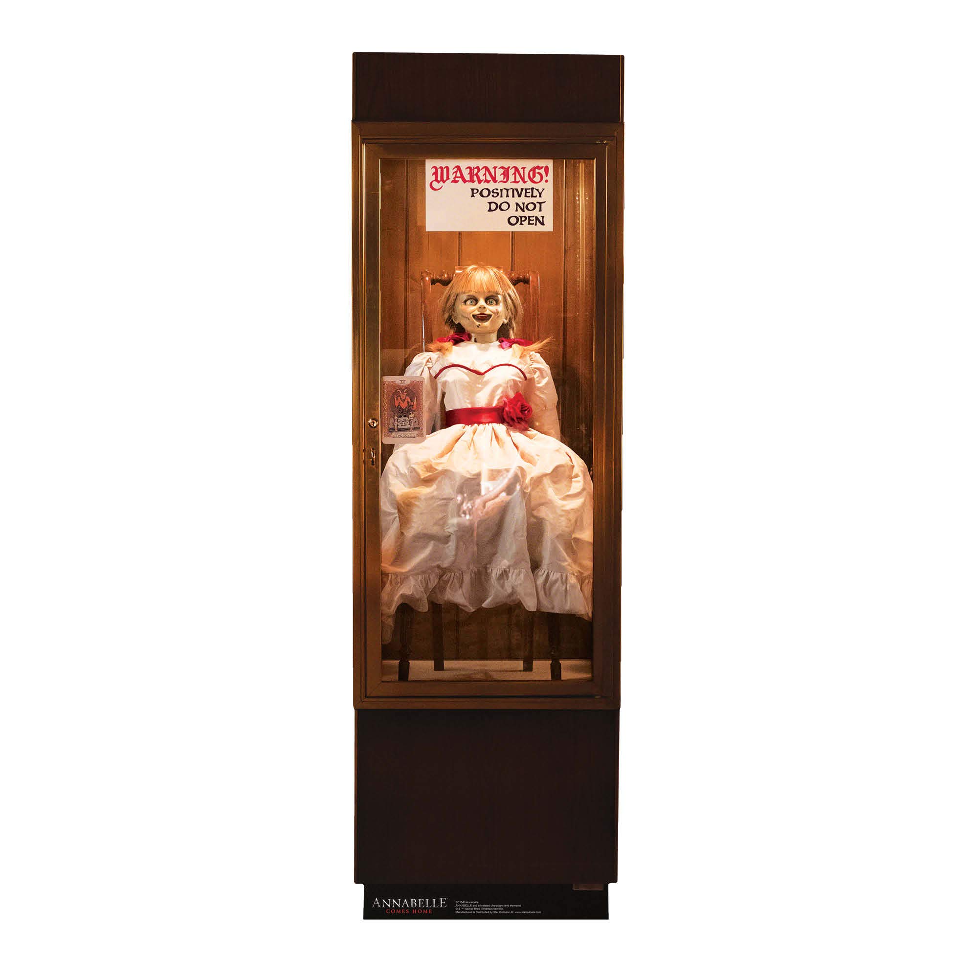 Star Cutouts SC1540 Creepy Annabelle Doll in Glass Case – Horror Cardboard Cutout for Halloween, Party Props & Scary Fun