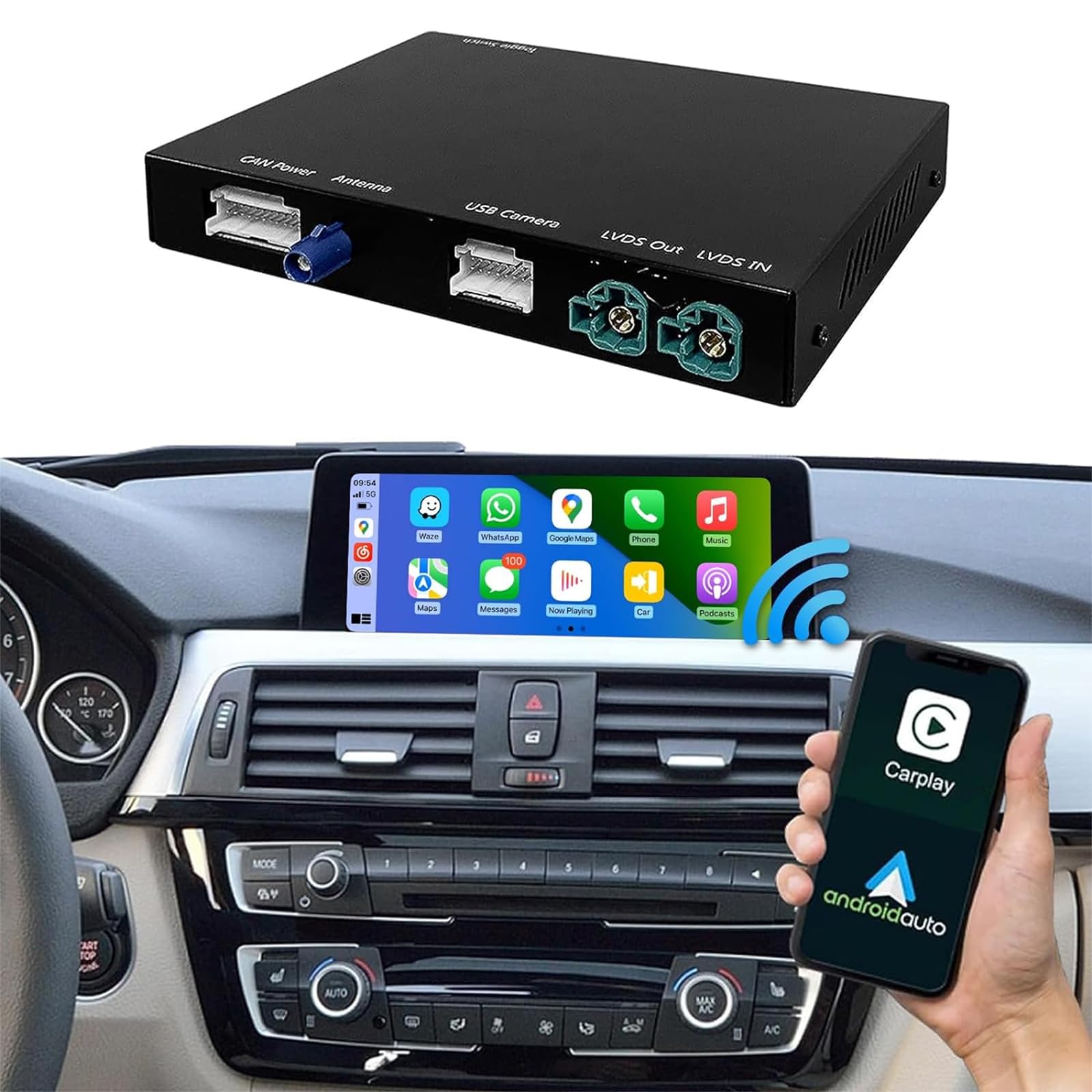 Road Top Wireless Carplay Android Auto for BMW NBT System 3 4 5 6 7 Series X1 X3 X4 X5 X6 2012-2016, Support Mirrorlink, GPS/Navigation, Rear View Camera