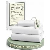 LANE LINEN 100% Organic Cotton White Twin XL Sheets Set 3-Piece Pure Percale Soft Bedding Breathable Fits Mattress Upto 15" Deep