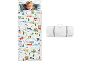 Kids Sleeping Bag-Pillow,Mat and Blanket Included-Comfy Nap Mat for Toddlers Boys,All-in-One Sleepover Bag for Travel Nursery