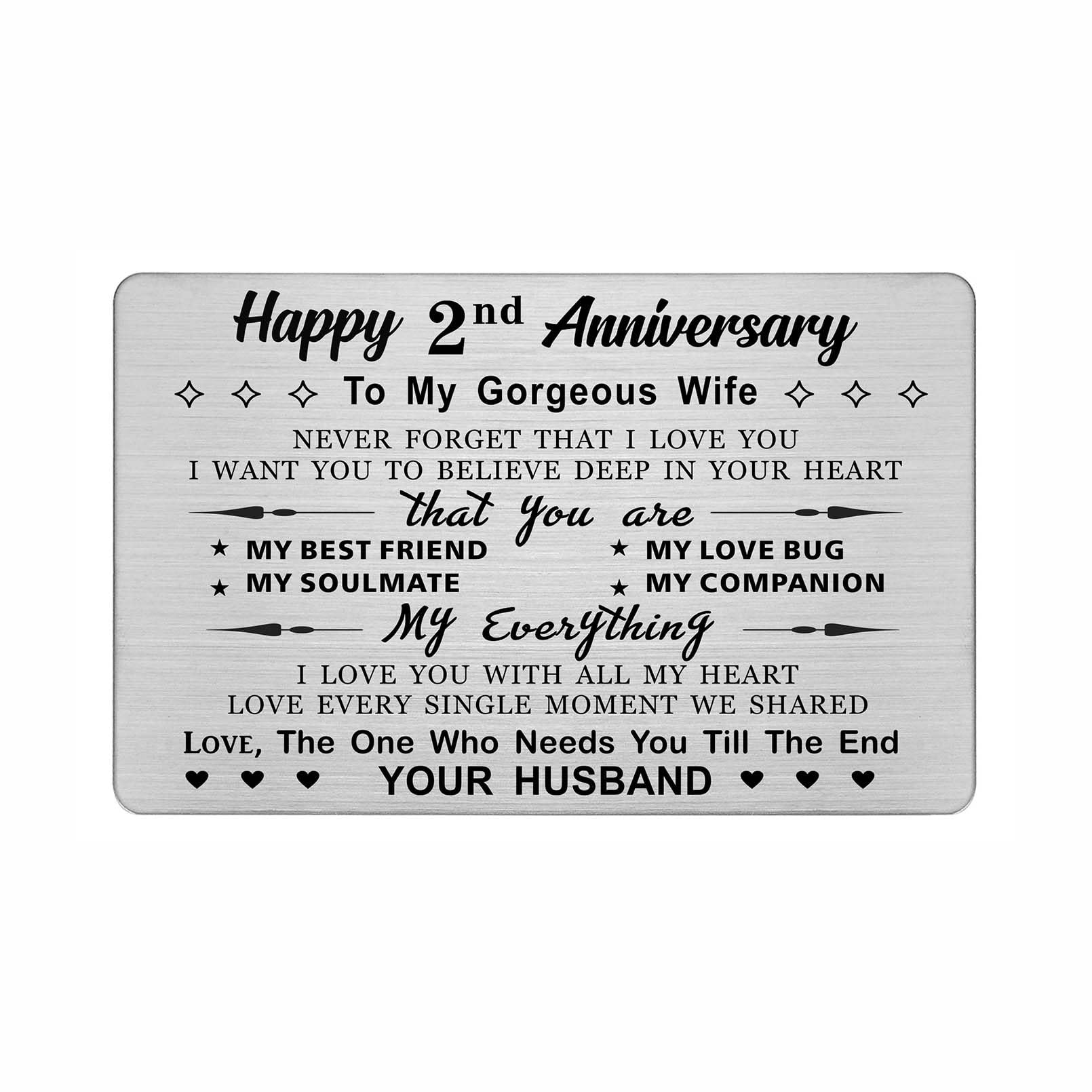 DEGASKEN 2nd Anniversary Card for Her Wife - Need You Till The End Stainless Steel Keepsake Gift