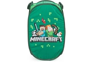 Jay Franco Minecraft Pop Up Hamper - Mesh Video Game Laundry Basket Bag with Durable Handles - Storage for Clothes or Toys