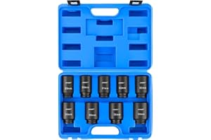 DASBET 1/2" Drive Deep Impact Socket Set | 9PCS 6 Point Metric 29-38mm Drive Spindle Axle Hub Nut Socket Set with Size Markin