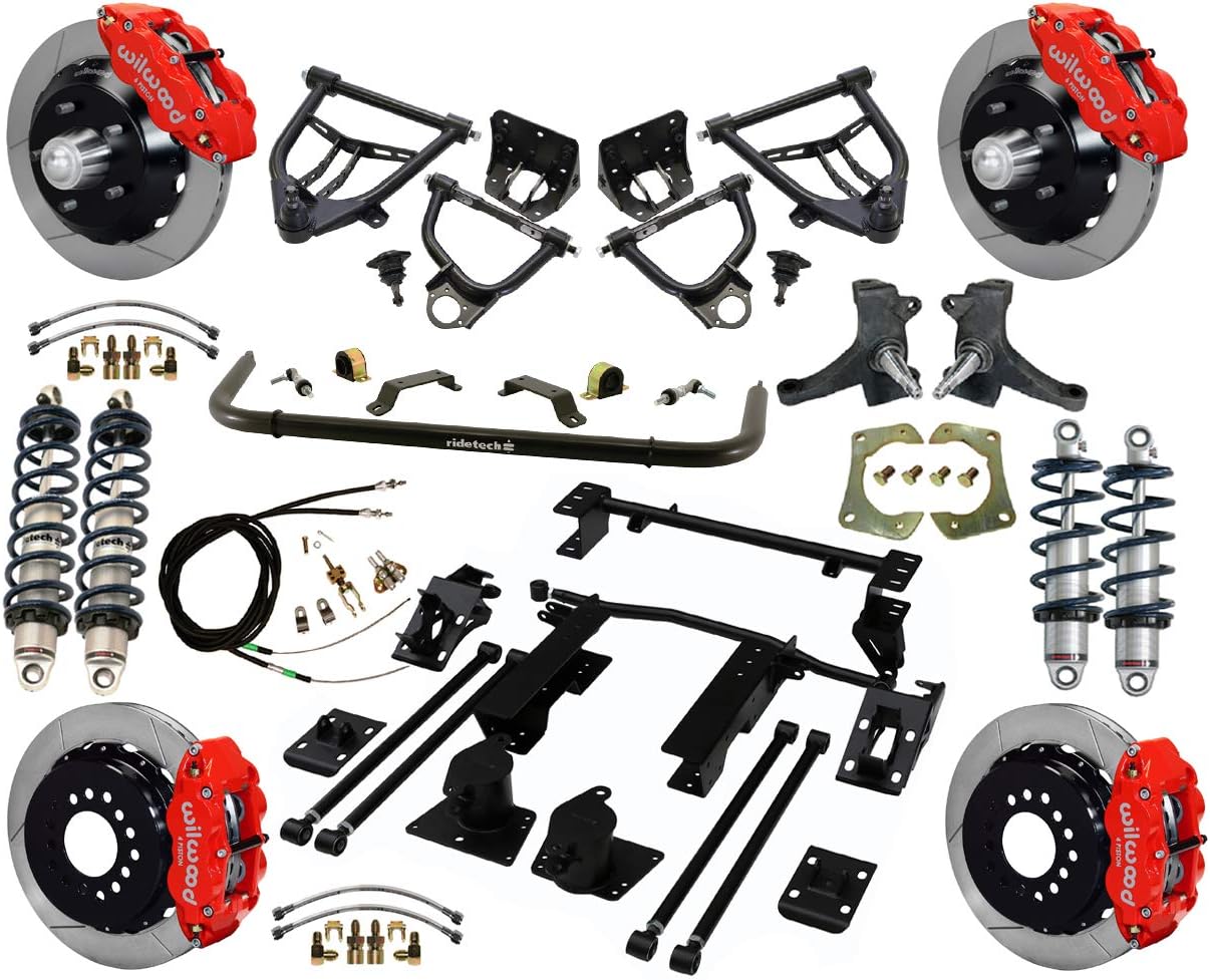 NEW RIDE TECH COILOVER & 4-LINK SYSTEM WITH WILWOOD DISC BRAKES,CONTROL ARMS,SPINDLES,FRONT SWAY BAR,13" ROTORS,RED CALIPERS,COMPATIBLE WITH 73-87 C10, C15