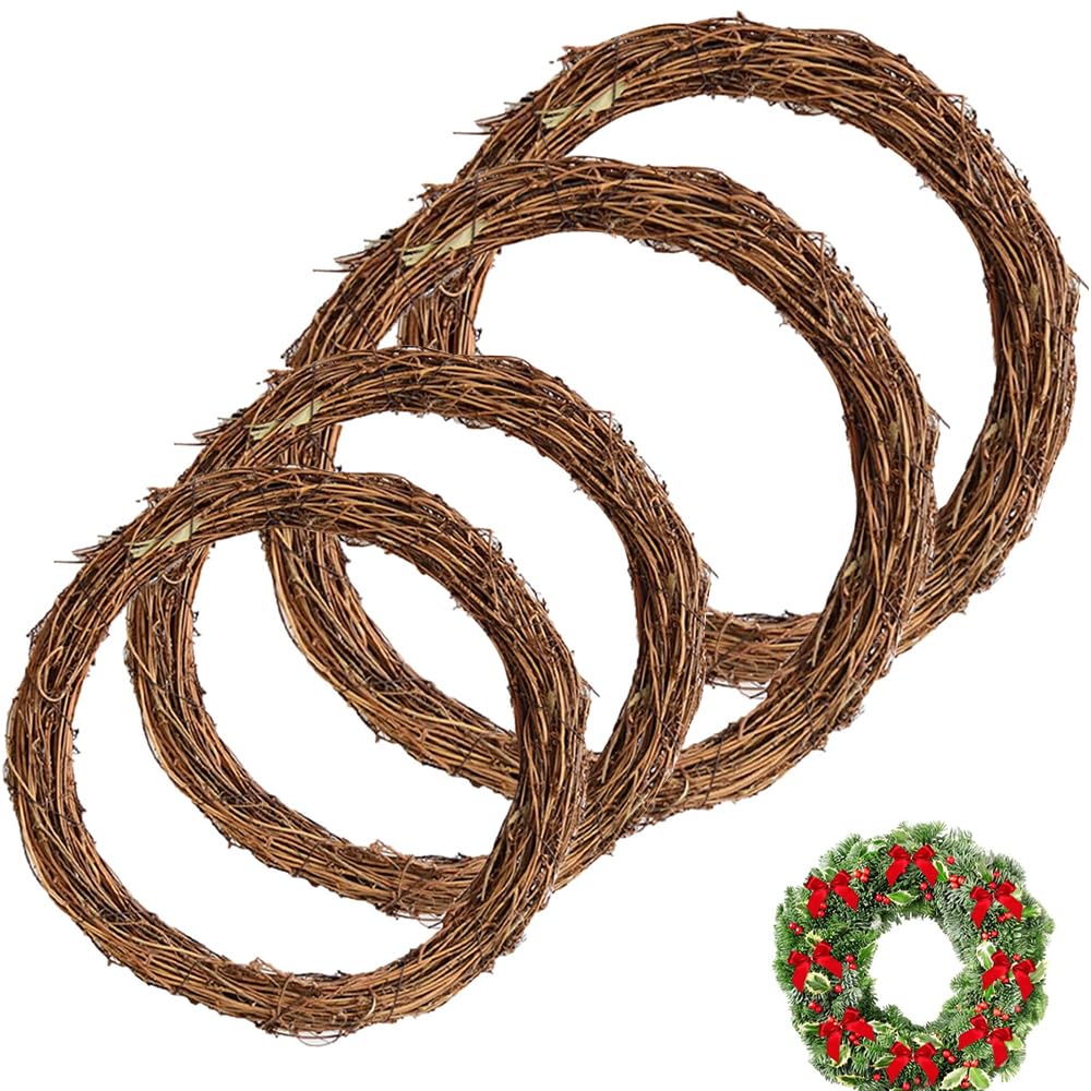 4 Pcs Wicker Wreath Ring, 20 & 15cm Round Wreath Making Supplies, Grapevine Branch Base for DIY Crafts Garden Home Decorations