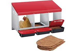 Chicken Nesting Boxes with Pads, 3 Hole Metal Wall Mount Roll Away Nest with Removable Trays and Roll Out Egg Collection for 