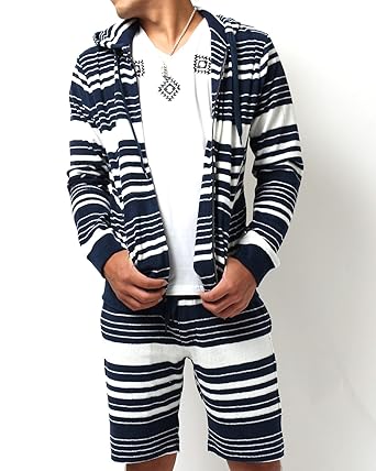 Amazon セットアップ メンズ パイル 夏 先染めボーダー セットアップ