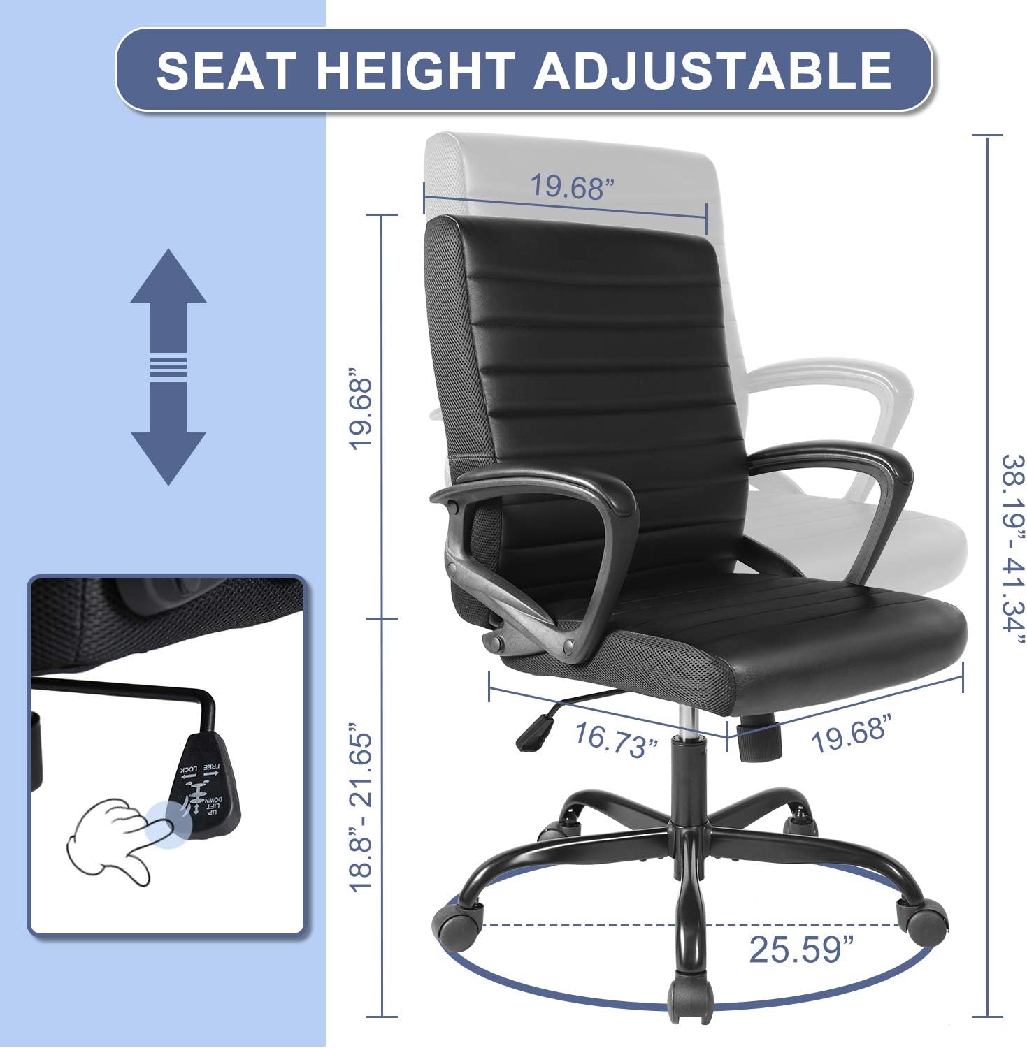 Office Chair Bonded Leather, Ergonomic Executive Computer Task Office Desk Chair Mid-Back with Swiveling Casters for Home Office Conference Room: Kitchen & Dining