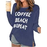Verdusa Women's Beach Cover Up Sweaters Letter Print Long Sleeve Crochet Crew Neck Knit Sweater Summer Tops Dusty Blue Small