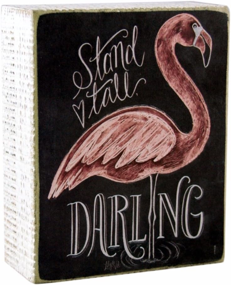 PBK Stand Tall Darling Flamingo Themed Decorative Wooden Box Sign