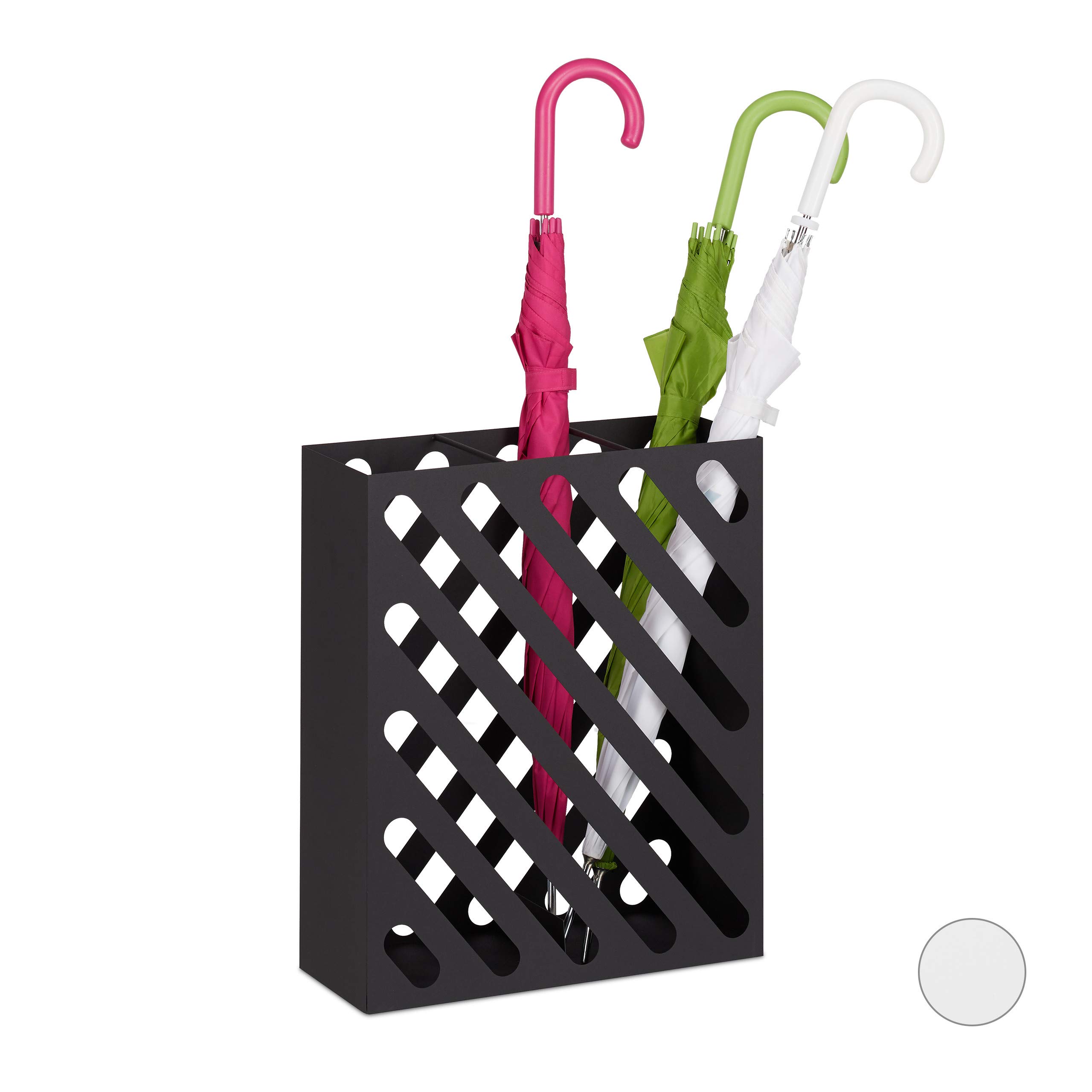 Relaxdays Umbrella Stand XL, Rectangular Holder For Walking Stick & Umbrellas, Steel, Portable, 48x40x15 cm, Black