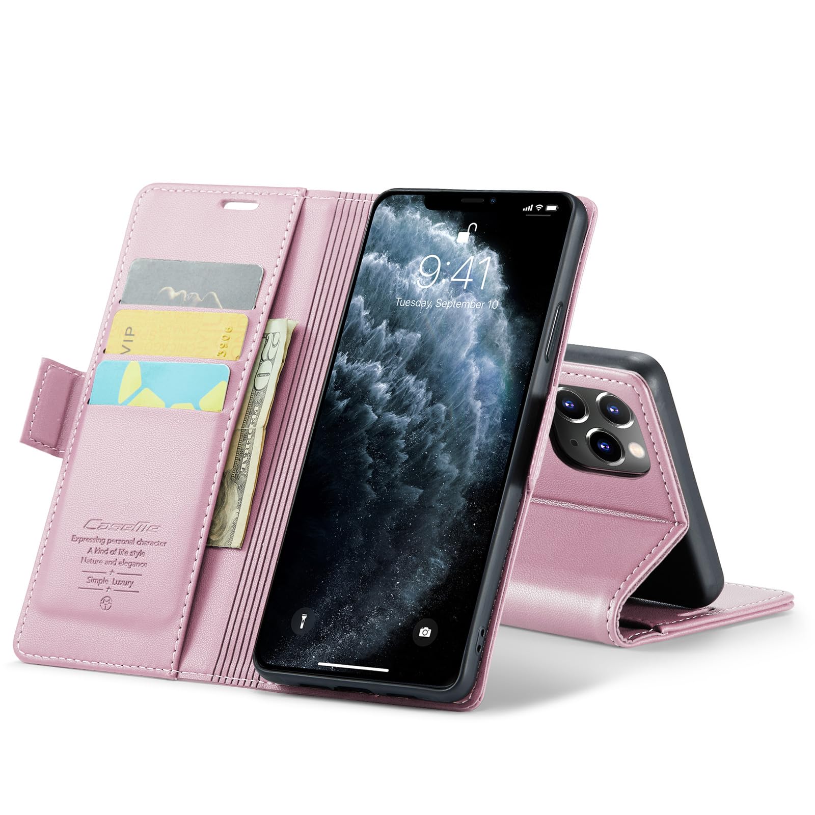 Phernykas for iPhone 11 Pro Wallet Case with Card Holder, Kickstand RFID Blocking Magnetic Closure Shockproof Protective PU Leather Case for iPhone 11 Pro Flip Case Wallet - Golden