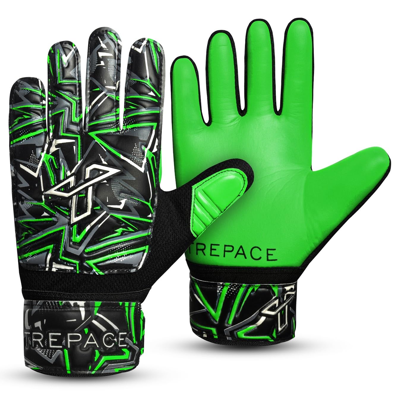 Trepace SPORTS Football Goalkeeper Gloves For Boys Kids Youth Children Soccer Goalie Goalkeeping Glove with Grip Palms (Green, 6)