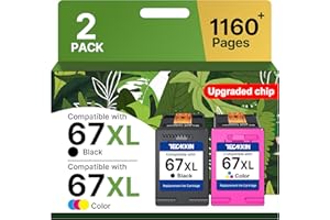 TECKKIN 67XL Ink Cartridge Black/Color Combo Pack Replacement for HP Ink 67 67XL Printer Ink Works for HP DeskJet 2827e 4227e 2755e 2855e 2800 4155e 2755 2852e Envy 6055e 6000 6455e(2 Pack)