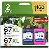 67XL Ink Cartridge Black/Color Combo Pack Replacement for HP Ink 67 67XL Printer Ink Works for HP DeskJet 2827e 4227e 2755e 2855e 2800 4155e 2755 2852e Envy 6055e 6000 6455e(2 Pack)