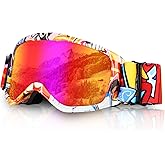 Micnaron Kids Ski Goggles, Snowboard Goggles for Boys Girls Youth, OTG Anti-fog Ski Goggles with Non-Slip Strap
