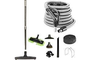 VPC Central Vacuum Accessory Kit Low-Voltage Silver Hose | Telescopic Wand with Deluxe Tool Set | Handle with On/Off Button w