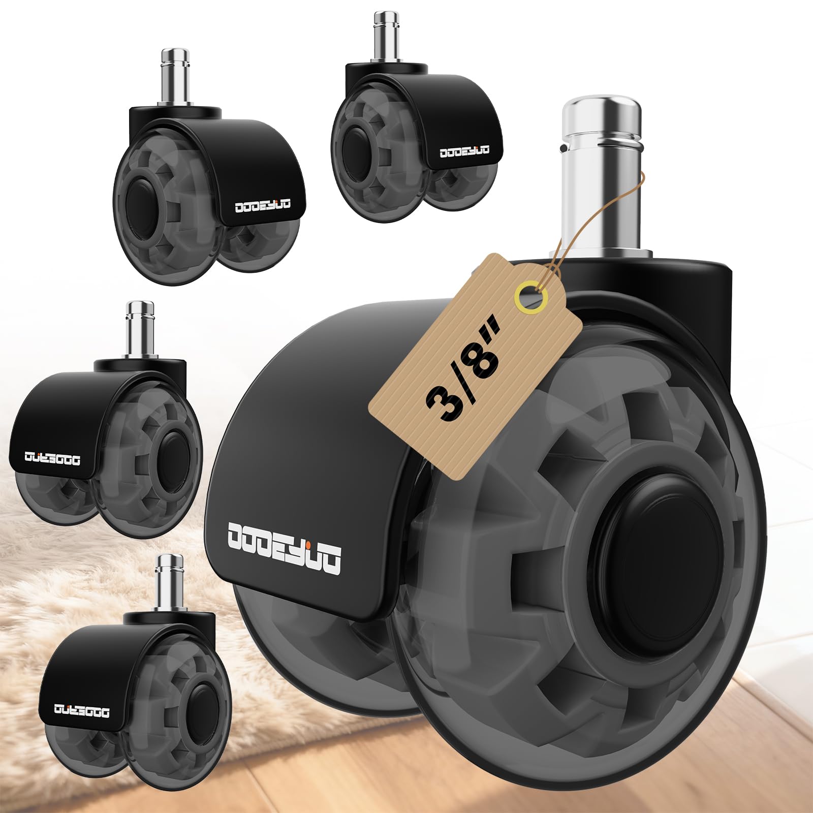 Photo 1 of 2 Inch Office Chair Wheels for IKEA,3/8-7/8 Stem,TPU Caster Wheels Set of 5, Heavy Duty, Silent, Smooth Rolling, Double Bearings, 880LB Capacity, Ideal for Hardwood, Tile, Carpet & Concrete Floors