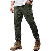 Herberton Men's Cargo Pant Elastic Waistband Washed Cotton Casual Drawstring Pocket Tapered Jogger (S-2XL)