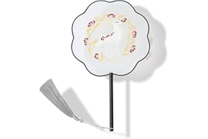 YUELAI Chinese Hanfu Round Fan,Translucent Silk Embroidery Round Hand Held Fan,Hand Fans for Women,Wooden Fan,Suitable for Chinese Wedding,Home Decor