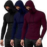 August Alley 3 Pack Men's Sports Hoodies with Mask Compression Long Sleeve Thermal Shirts Base Layer Tees Running Pullover