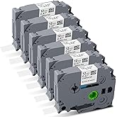 6-Pack TZe-231 Compatible with Brother P Touch Label Tape TZ TZe Label Maker Tape 12mm 0.47 1/2" Laminated White Tape Black on White TZE231 Replace for PT-D220 D210 H110 D200 D400 1280 D610BT P710BT