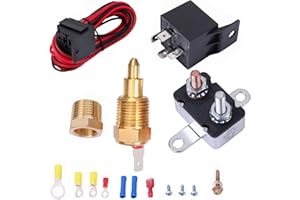LCWRGS 185-200 Degree Electric Cooling Fan Thermostat Kit Electric Fan Relay Kit Temp Sensor Temperature Switch 50 60 AMP Relay Kit
