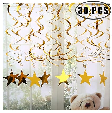 Amazon Com Gold Star Hanging Swirl Decorations Hanging Gold Party