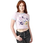 Hello Kitty & Friends Smell The Flowers Glitter Print Crew Neck Short Sleeve Pink Women's Crop TopTee