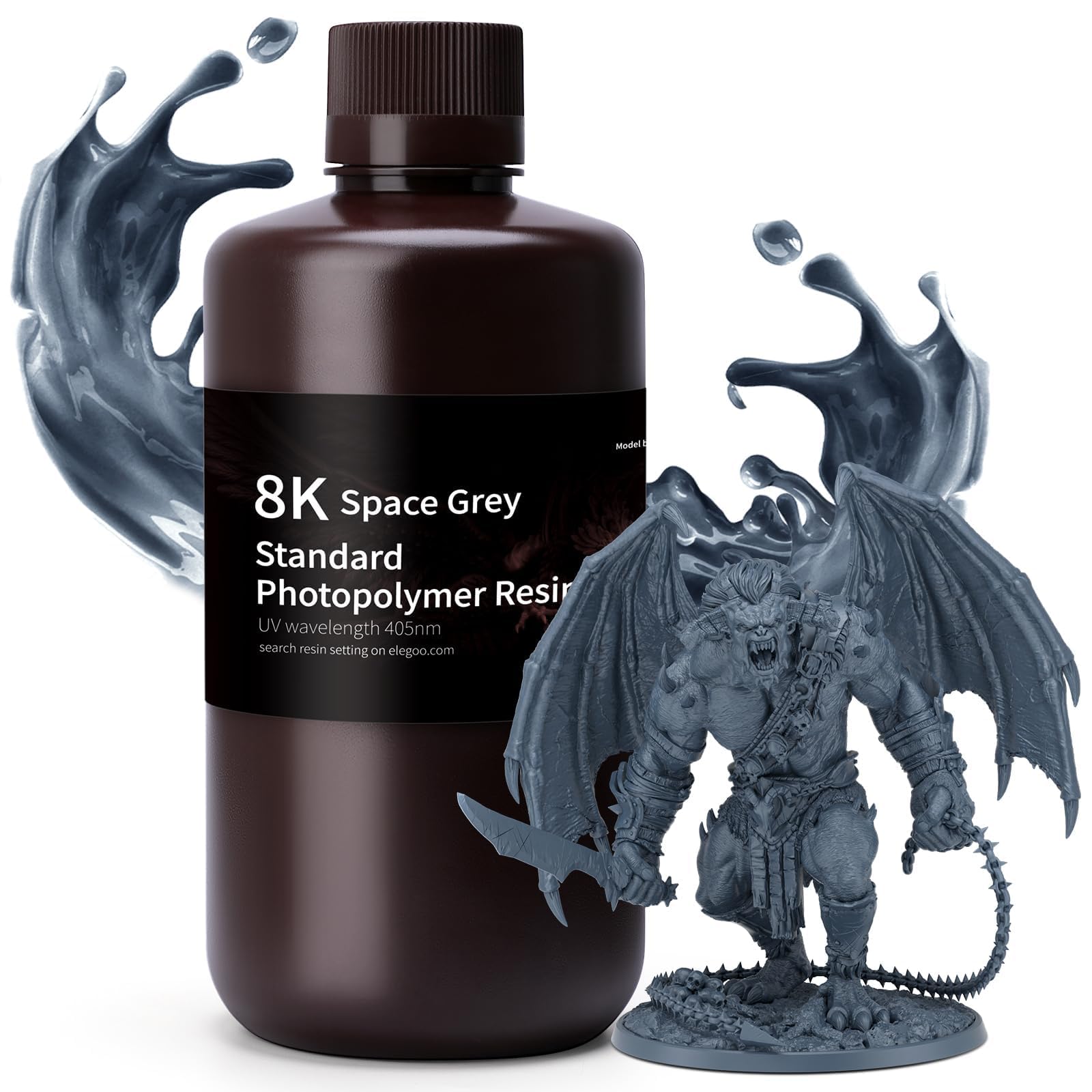 Photo 1 of ELEGOO 8K Standard Resin for 3D Printing, Ultra Precision, 405nm Fast UV Curing Photopolymer 3D Resin for 8K 9K 12K 16K Resin 3D Printer, Space Grey 1000g