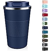 Insulated Coffee Tumbler 12 oz, Stainless Steel Coffee Mug with Lids, Travel Coffee Mug Leak Proof, Double Wall Vacuum Insulated Reusable Coffee Cup, Keep Drinks Hot and Cold (Navy Blue, 12 Ounces)