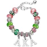 AKA Sorority Gifts for Women Paraphernalia Sorority Bracelet Pink and Green Jewelry Greek Crystal Charm
