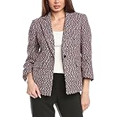 Anne Klein Womens Tweed Notch Collar Jacket with Flap Pkts