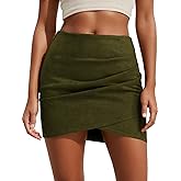 Skrtimory Faux Suede Mini Skirt Bodycon Ruched Tulip Fall Winter Short Suede Mini Skirts for Women