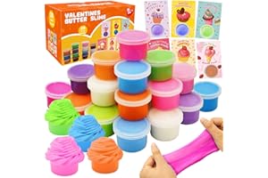 OLIXMLYA Valentines Day Gifts for Kids, 28 Pack Valentines Butter Slime Toys Valentines Cards Stress Relief Fidget Slime Toy Valentines Exchange Gifts for Kids School Classroom Valentines Party Favors