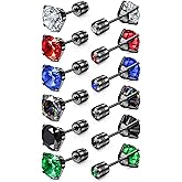 Eulinviak 6 Pairs Titanium Screw Back Earrings Surgical Stainless SteelStud Earrings for Women Men, Rainbow 5A+ Cubic ZirconiaHypoallergenic Multicolor Double Side Earrings Piercing sleeper StudsJewelry 6mm