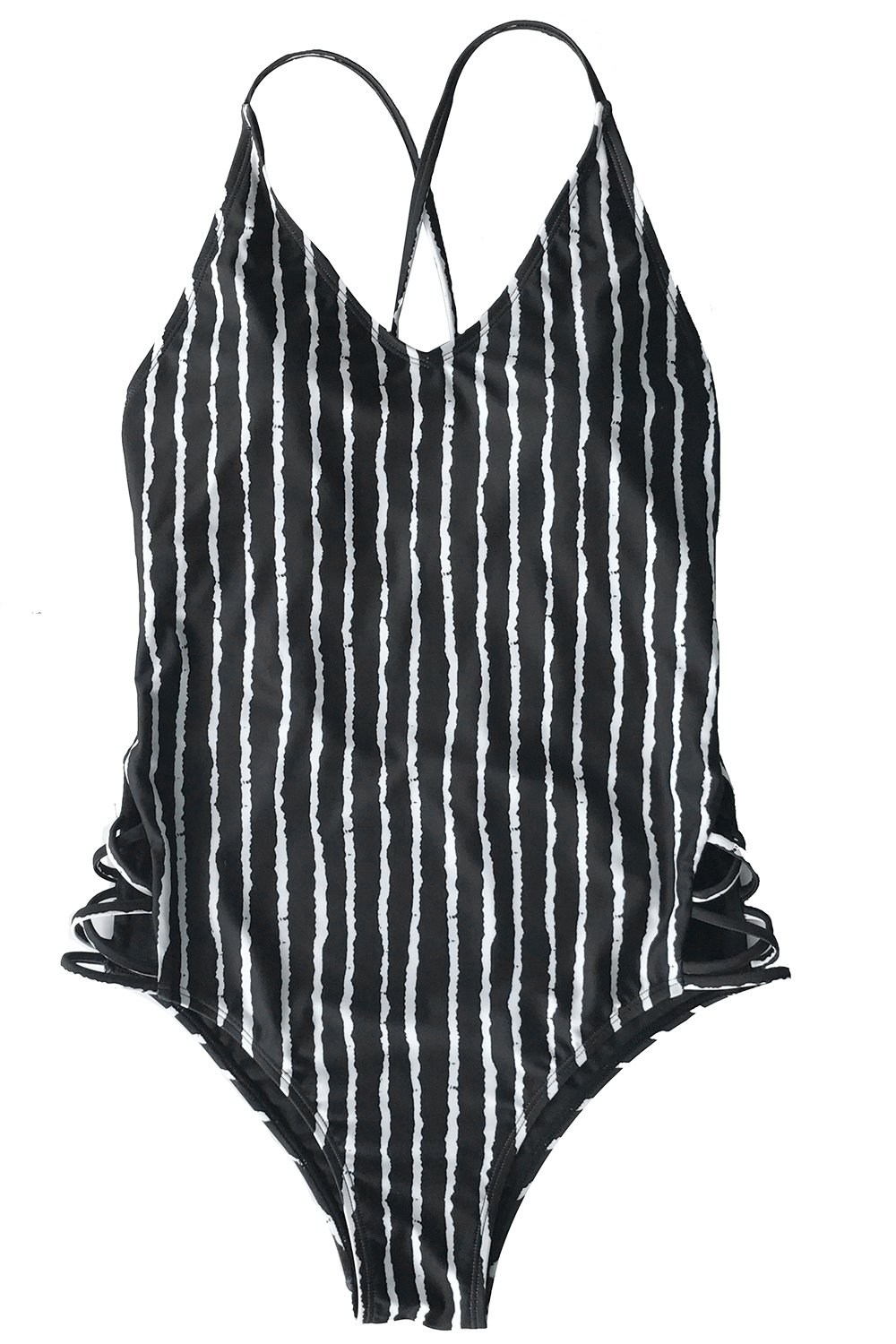 CUPSHE Fashion Women’s Stripe Deep V Neck Plunging One-Piece Swimsuit Beach Swimwear Bathing Suit
