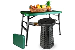 maliven Portable Folding Table and Stool Set, Lightweight Foldable Table & Collapsible Stool for Camping Picnic Beach Fishing, Sturdy Small Outdoor Table with Mesh Layer Storage