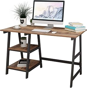 Soges 47 Inches Computer Desk Trestle Desk Writing Home Office Desk Hutch Workstation with Shelf Rustic Brown CS-Tplus-120FG