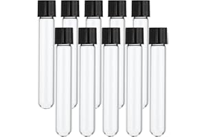 PATIKIL 10ml Test Tubes, 10pcs 3.94x0.63in Glass Clear Round Bottom Test Tube Containers with Plastic Cap for Bead Party Candy Bath Salt Storage Scientific Experiment Plant Propagation